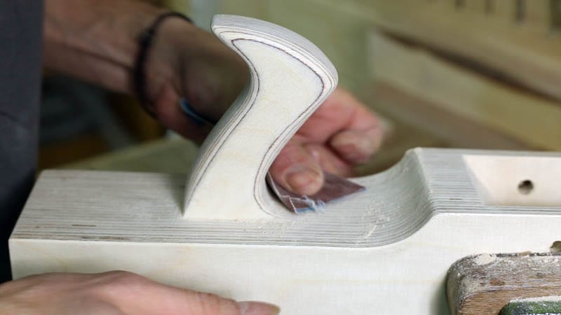 Homemade-plywood-hand-plane-sanding