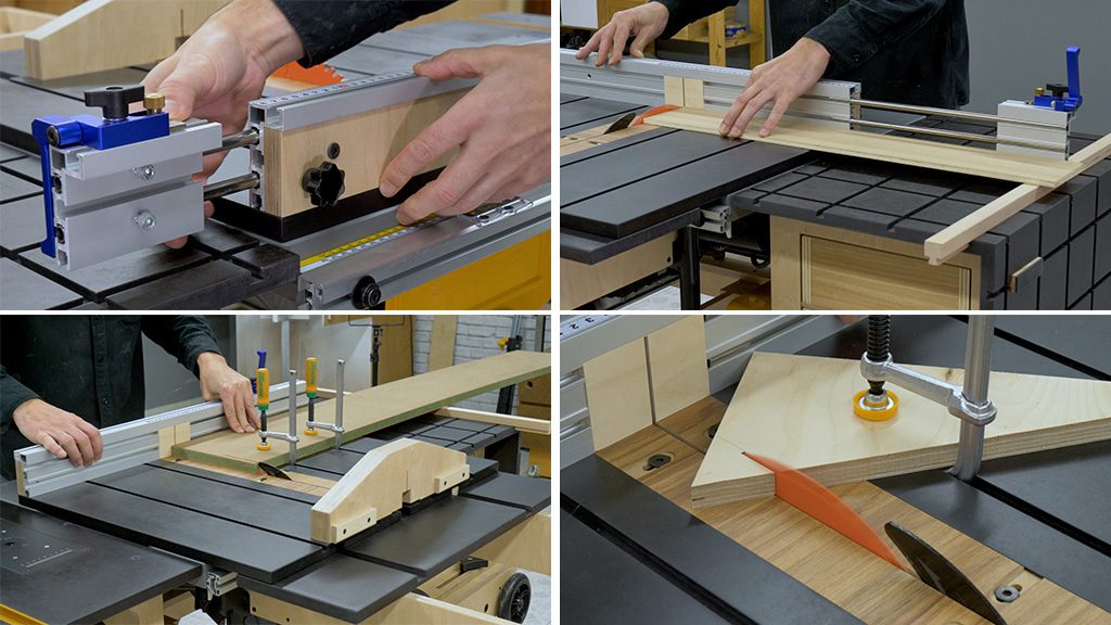 how-use-diy-table-saw-crosscut-sled-track-stop-dovetail-clamps